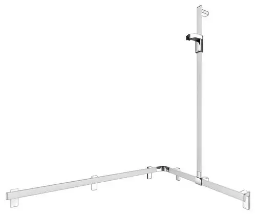 Kreuco Duschhandlauf, bestehend aus einer vertikalen und einer horizontalen Stange, montierbar in der Ecke. Edelstahl-Oberfläche, funktionales Design für Duschbereiche.